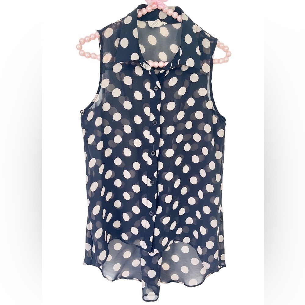 Sans Souci Sheer Polka Dots Blouse, Size Small